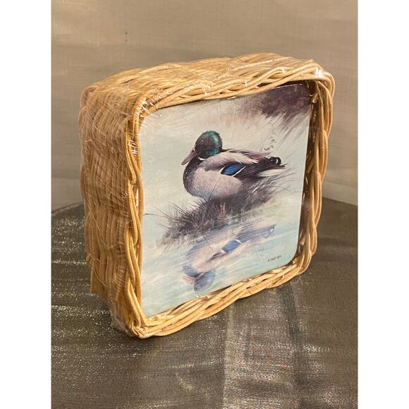 Vtg 80s Basket of Six Mallard Duck Coasters. Single design. Apx. 4 X 4 in. NIB - Picture 7 of 11